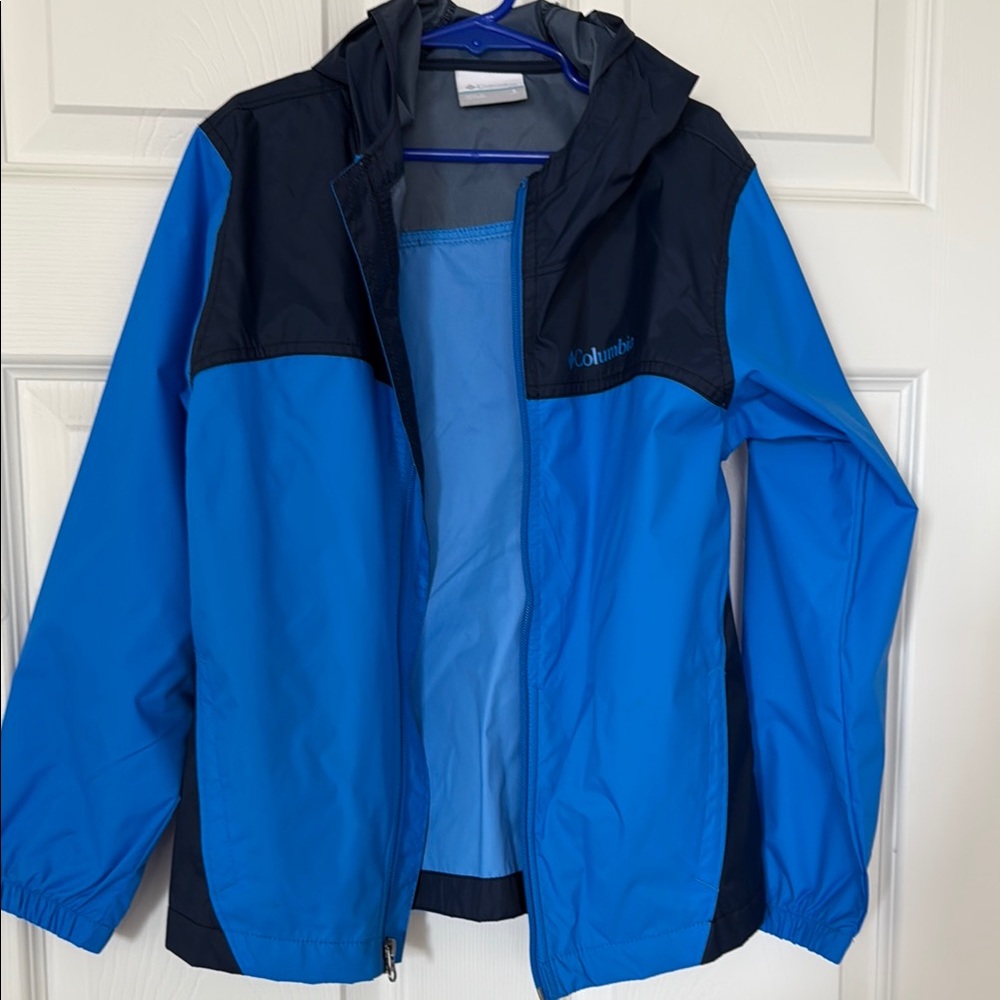 Columbia Blue and Navy Raincoat Water-Resistant Hooded Jacket